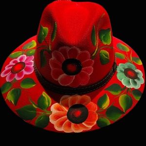 Red Flower Handpainted Hat